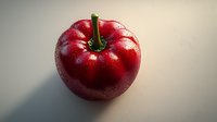 Fresh ripe red tomato with water droplets on smooth skin against neutral background, dramatic lighting emphasizes natural gloss and texture.