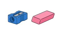 Sharpener and eraser isolated on white background, ready for school supplies design, educational materials, stationery clipart.