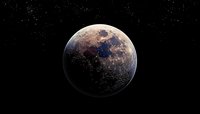 Full moon with detailed surface features and craters illuminated against dark starry sky background, showing natural colors and textures of lunar landscape.