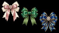 Elegant decorative bows set in pink, green, and blue with gold accents, isolated on transparent background, ready for stickers, t-shirt design, and print on demand.