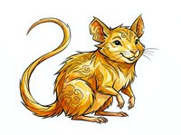 Golden mouse with ornate swirling patterns isolated on white background, ready for clipart, t-shirt design, and creative projects.