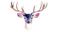Gentle watercolor deer head with pink ears and blue-tinted face featuring detailed antlers on white background, ready for decorative design projects.