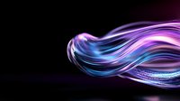 Luminous flowing abstract waves in neon purple and blue colors against dark background create dynamic motion effect for technology and innovation designs.