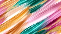 Abstract diagonal brush strokes in pink, teal and gold glitter create dynamic modern pattern. Artistic background with flowing painted lines and metallic accents for luxury design.