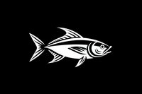 White silhouette of tuna fish on black background, minimalist line art design isolated for logos, decals, and marine-themed graphics.