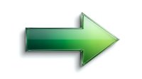 Green metallic arrow pointing right with glossy finish and chrome border isolated on white background for web design and navigation elements.