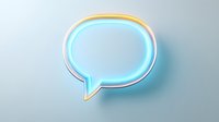 Holographic speech bubble with iridescent rainbow gradient and glowing neon outline on light blue background for modern digital communication design.