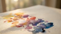 Watercolor paint palette with vibrant mixed colors on textured paper surface creating artistic blends and gradients for creative projects and design work.