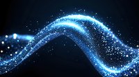 Glowing blue wave of particles and light trails flowing on black background creates dynamic motion effect for technology and science designs.