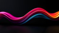 Vibrant smooth wave of colorful light streaks flowing against black background, featuring gradient transitions from pink to blue and orange, creating dynamic motion effect.