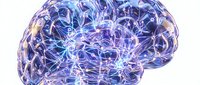 Digital brain with glowing neural networks and electrical connections on white background for medical and technology concepts.