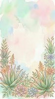 Watercolor succulent and aloe border frame with pastel pink, green, and blue tones, soft floral accents, copy space for text or design.