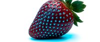Ripe red strawberry with blue seeds isolated on white background, fresh fruit for food and beverage design projects.