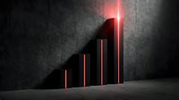 Ascending red neon bar chart glowing against concrete wall, symbolizing growth, success, and rising business metrics for financial presentations.