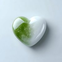 Heart-shaped jade stone with white gradient on light background, polished smooth surface casting soft shadow. Wellness and healing concept for spa designs.