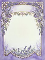 Ornate lavender frame with gold filigree borders, decorative ribbon banner, and floral botanical elements. Isolated on white background, ready for invitations, greeting cards, certificates, and design projects.