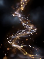 Glowing spiral light trails with golden particles and bokeh effects on dark background create magical atmospheric motion for luxury design projects.