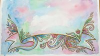 Watercolor floral banner with swirls, leaves, and pink flowers on a soft pastel background, perfect for greeting cards and invitations.