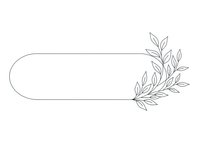 Minimalist line art oval frame with delicate botanical leaves branch decoration isolated on white background for wedding invitations and elegant design projects.