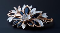 Elegant rose gold floral brooch with blue enamel petals and sparkling diamonds on dark background for luxury jewelry collection and fashion accessories.