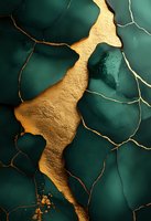 Abstract luxury background with emerald green marble texture and gold crack pattern. Dark malachite stone surface with golden veins creates elegant design.