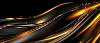 Luxurious golden waves flow across dark background creating elegant abstract pattern with glowing light effects and smooth metallic texture. Suitable for luxury designs.