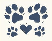 Navy blue dog or cat paw prints with heart shape on beige background, isolated design element for pet-related projects and merchandise.