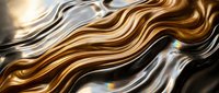 Flowing metallic waves in gold and silver tones create luxurious abstract background with smooth curves and reflective surfaces for premium design projects.