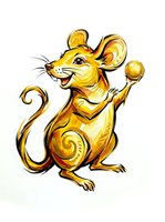 Golden mouse character with cheerful expression, isolated on white background. Suitable for children's illustrations, greeting cards, stickers, and merchandise design.
