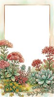 Watercolor botanical frame with succulents and flowering plants on white background for wedding invitations, greeting cards and stationery design.