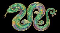 Ornate green and gold snake with intricate floral patterns, isolated on transparent background, ready for stickers, t-shirt design, print on demand, sublimation, and clipart use.