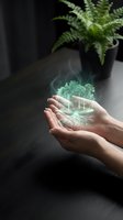 Hands holding glowing holographic tree with roots symbolizing environmental protection, sustainability and nature conservation concept for eco-friendly business.