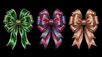 Decorative ribbon bows in green, burgundy, and bronze isolated on transparent background, ready for t-shirt designs, clipart, stickers, sublimation, and print-on-demand products.