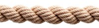 Twisted natural jute rope in spiral pattern isolated on white background, showing detailed fiber texture and braided structure for marine and craft designs.