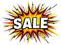 Comic book style sale explosion burst with dynamic rays and bold lettering for promotional marketing campaigns and retail advertising materials.