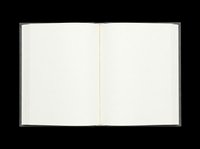 Open hardcover notebook with blank pages, isolated on transparent background. Ready for T-shirt designs, stickers, clipart, print on demand, and sublimation projects.