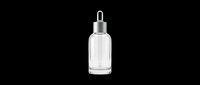 Clear glass dropper bottle with silver metallic cap and pipette, isolated on transparent background. Ready for cosmetics, skincare, essential oils, and product design use on t-shirts, packaging, and print-on-demand materials.
