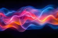 Vibrant neon waves flowing in dynamic motion with glowing pink blue orange colors creating abstract energy patterns on dark background for modern design.