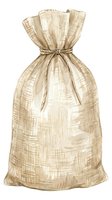 Burlap sack with drawstring closure isolated on white background, suitable for packaging, gift wrapping, storage, and design projects.