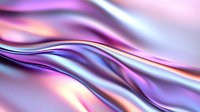 Smooth flowing waves in purple, pink and blue metallic colors create abstract background with silky gradient texture and glossy liquid surface effect.