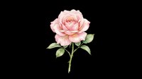 Watercolor pink rose with green leaves on transparent background, ready for t-shirt design, stickers, clipart, print on demand, and sublimation projects.
