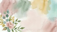 Watercolor floral arrangement with soft pink rose, eucalyptus leaves, and pastel washes in blush, sage, and cream tones on white background for invitations and designs.
