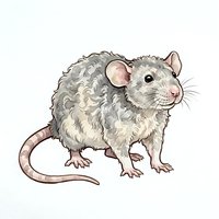 Fluffy gray and white mouse with pink ears and tail, isolated on white background, ready for design use on apparel and merchandise.