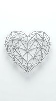 Geometric wireframe heart with triangular polygonal structure isolated on white background for modern design projects and romantic concepts.