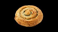 Freshly baked cinnamon swirl pastry roll isolated on transparent background, ready for bakery designs, food packaging, menus, t-shirts, stickers, and print-on-demand products.