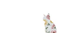 Floral cat silhouette with pink roses and green leaves on white background, isolated design element for crafts and decorations.