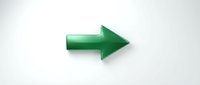 Green glossy arrow pointing right on white background, isolated design element for presentations, websites, navigation and user interface graphics.