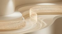 Abstract flowing ribbons with golden sparkles and smooth curves creating elegant motion on neutral background for luxury design projects.