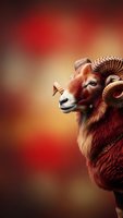Majestic ram with curved horns against warm gradient background for wildlife and nature themed designs.