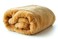 Soft plush beige blanket rolled up showing cozy texture and folds against white background, isolated for easy design integration and commercial use.